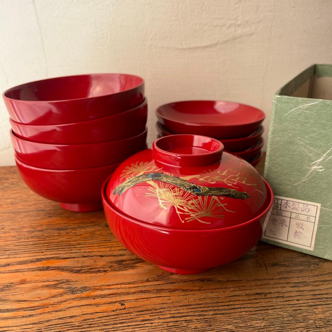 木製 螺鈿 手描き 漆塗 お椀 老松 ５個セット 加賀藩 山中塗？