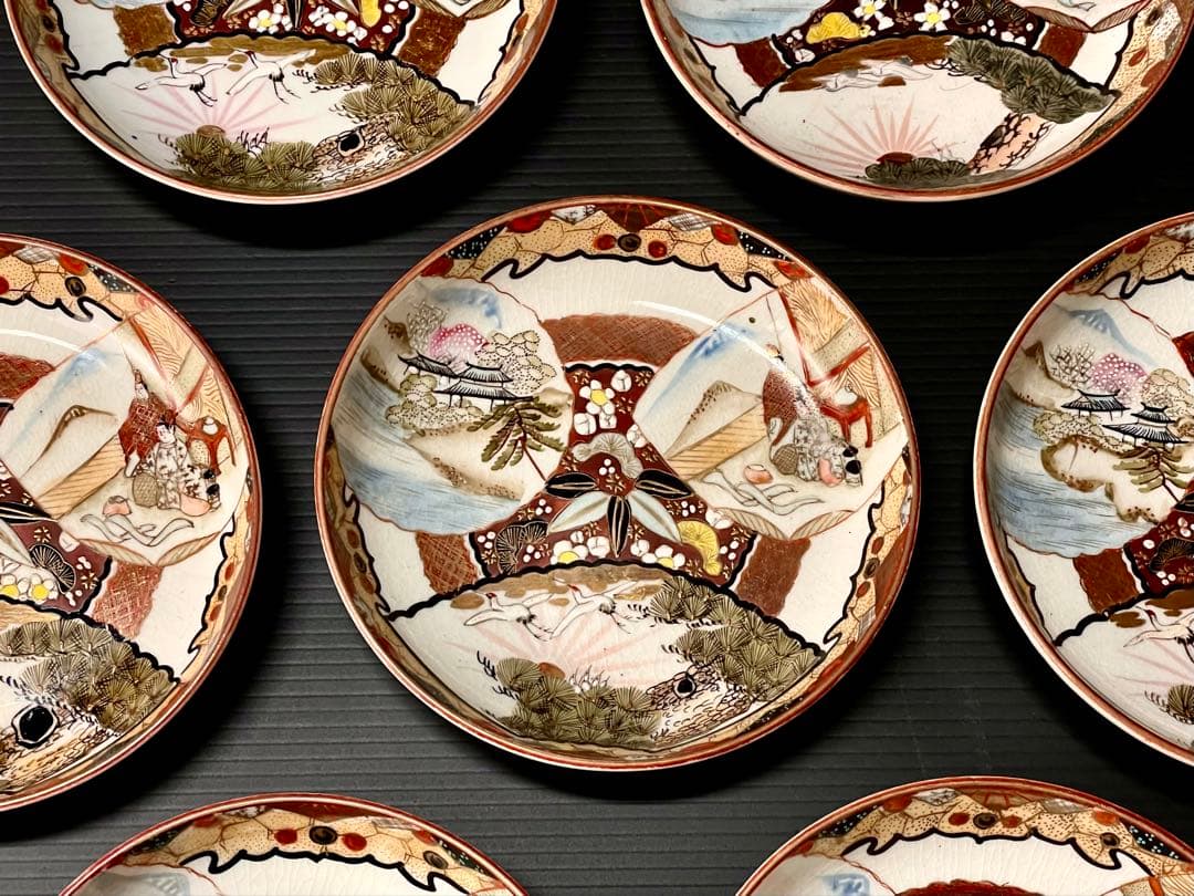 割引❗️【美品】「母」 九谷焼 松竹梅 楼閣飛鶴 小皿 10客 （1206C）