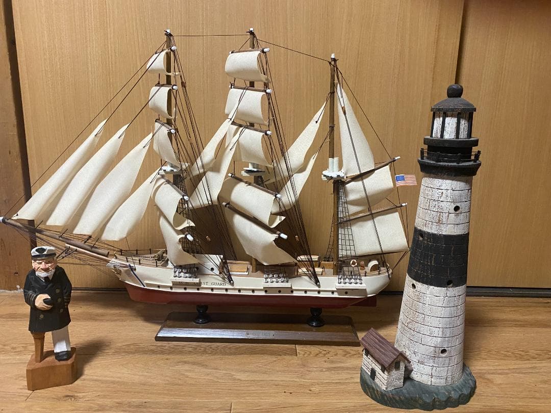模型3点セット　帆船　灯台　マドロス人形（船長）