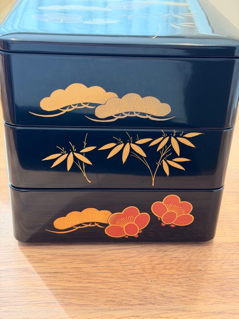 【未使用】漆器 3段 重箱 松竹梅 お重 箱付き