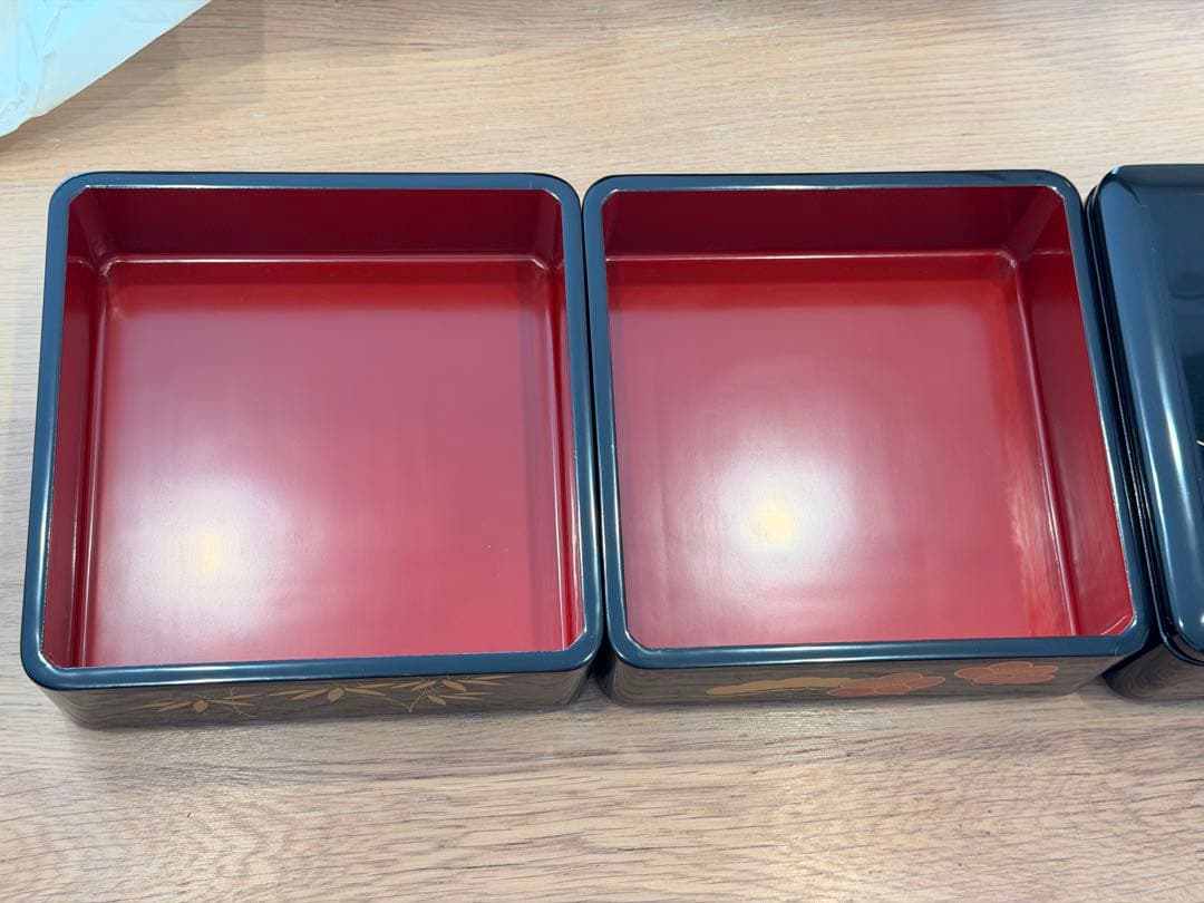 【未使用】漆器 3段 重箱 松竹梅 お重 箱付き