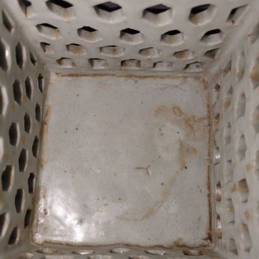 李朝白磁 七宝透かし 筆筒 朝鮮美術 李朝時代 文房具 文房四宝 高麗 古玩