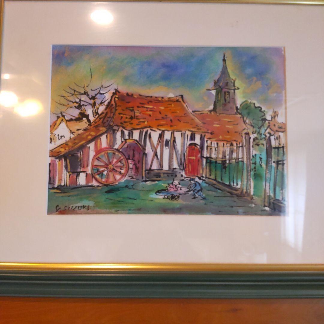 直筆サイン入り鈴木康雄作カルカッソンの村