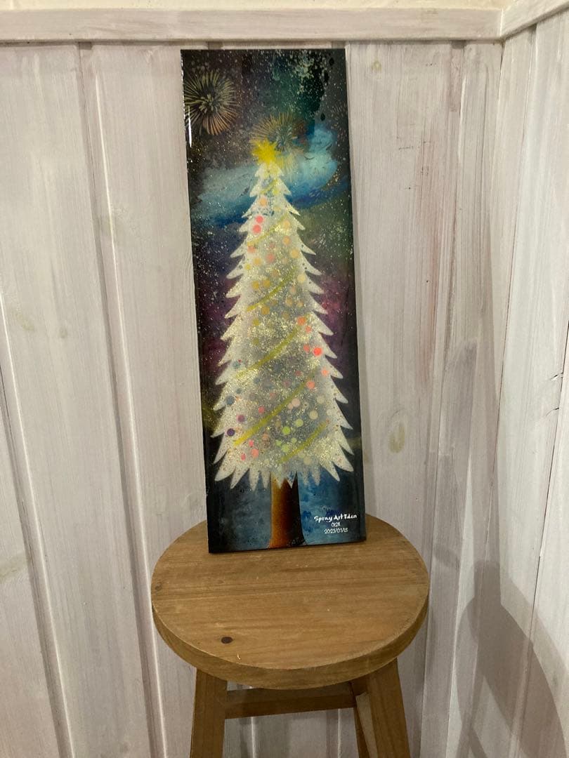 スプレーアート　もみの木　未使用　絵画　オシャレ　クリスマス