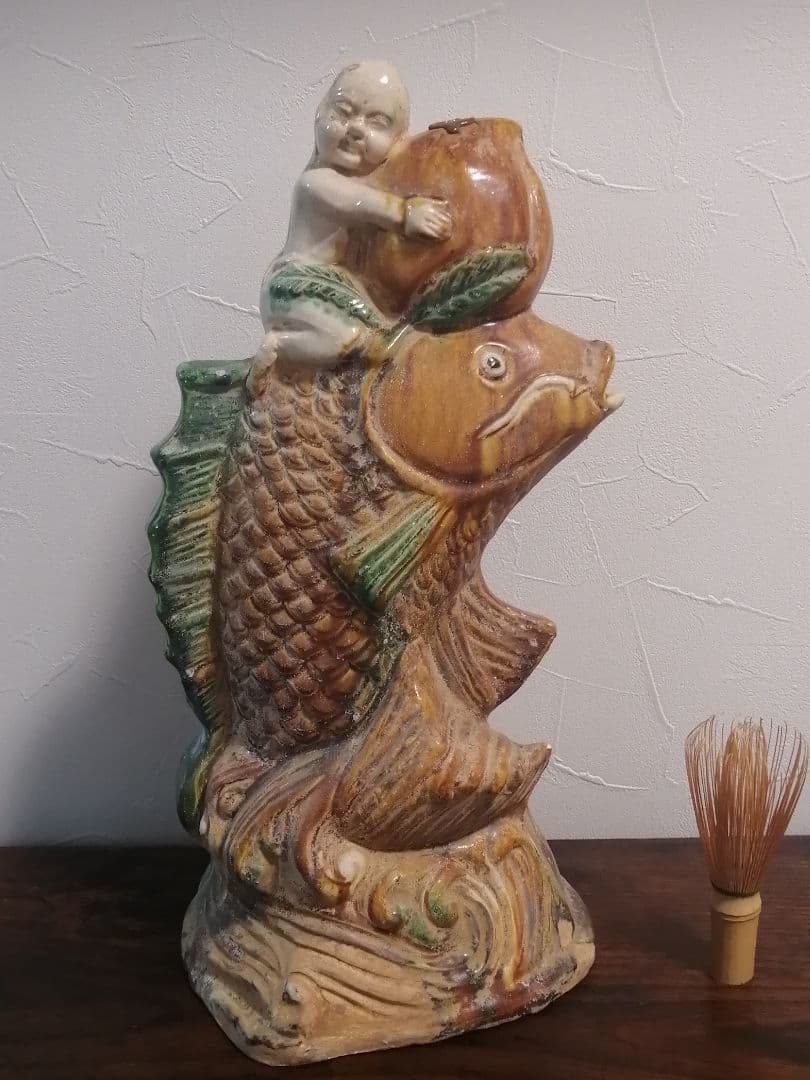 骨董品 中国骨董 三彩 唐子 魚 陶磁器