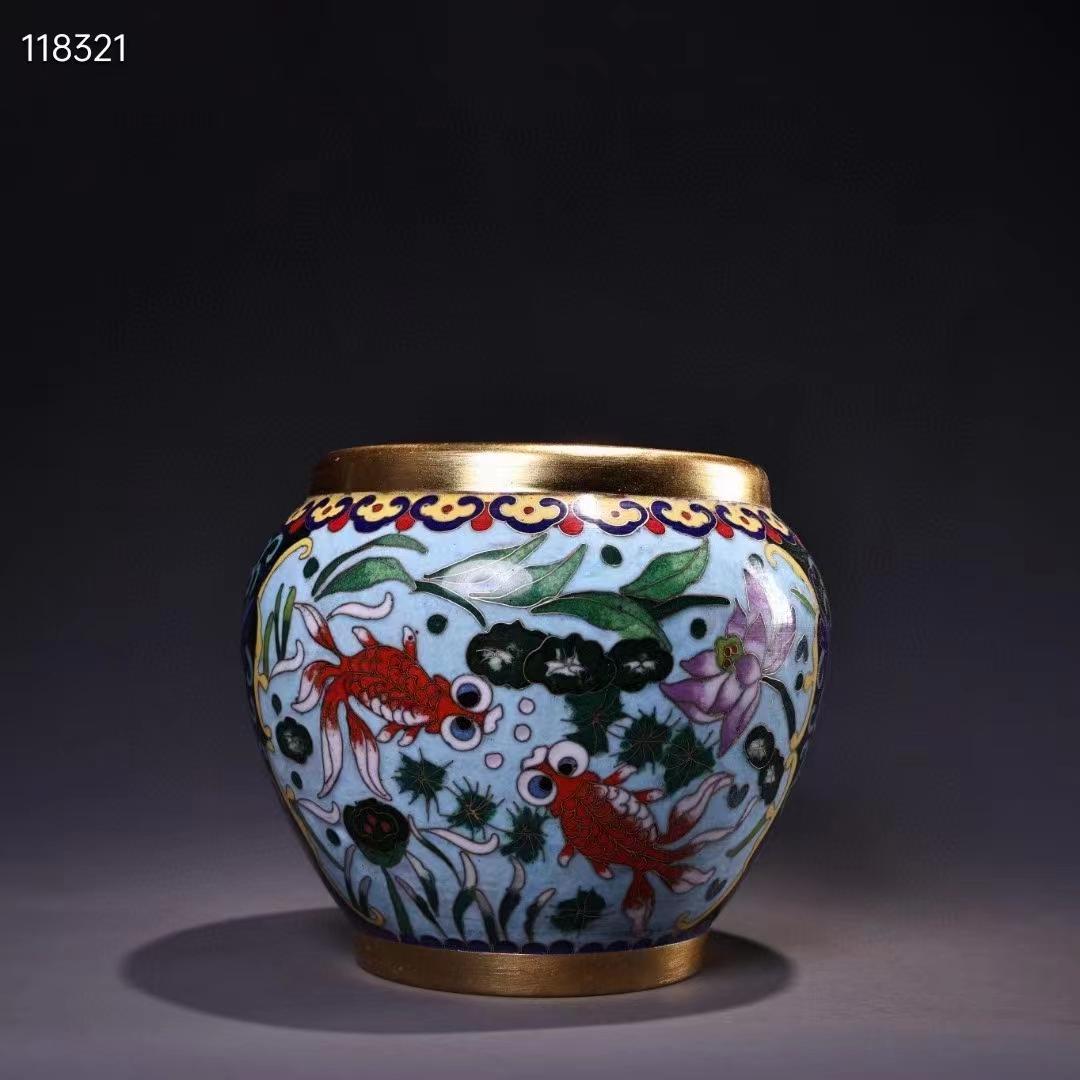 中国古美術・純銅ボディ・鎏金・掐絲・琺瑯彩・景泰藍・魚缶・文房具・賞物 ・置物