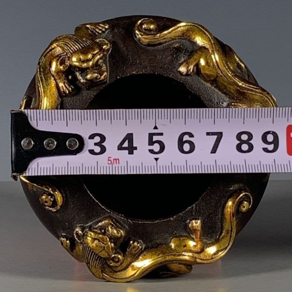 銅 細工 レリーフ 瑞獣 ペン洗い 書道具 文房具 工芸品 美術品 置物