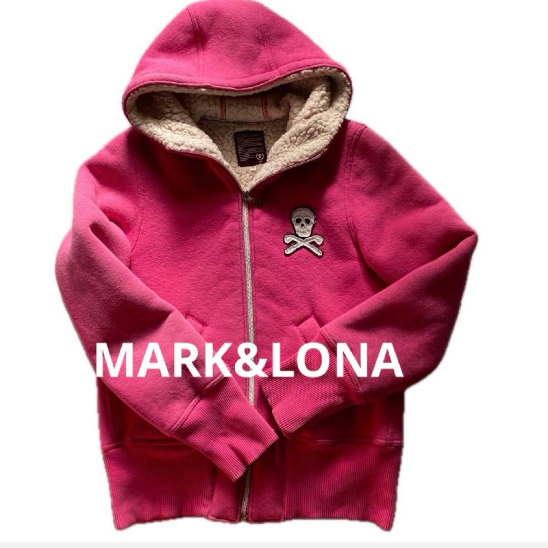 マークアンドロナ ピンク スカル ドクロ ジップアップ 裏ボアフード付