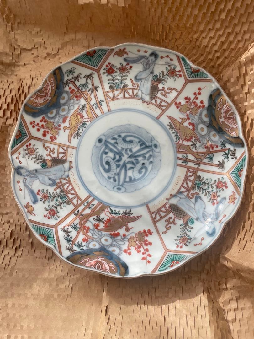 骨董 淡色鶴に竹梅図 ７寸皿 雛祭りにも