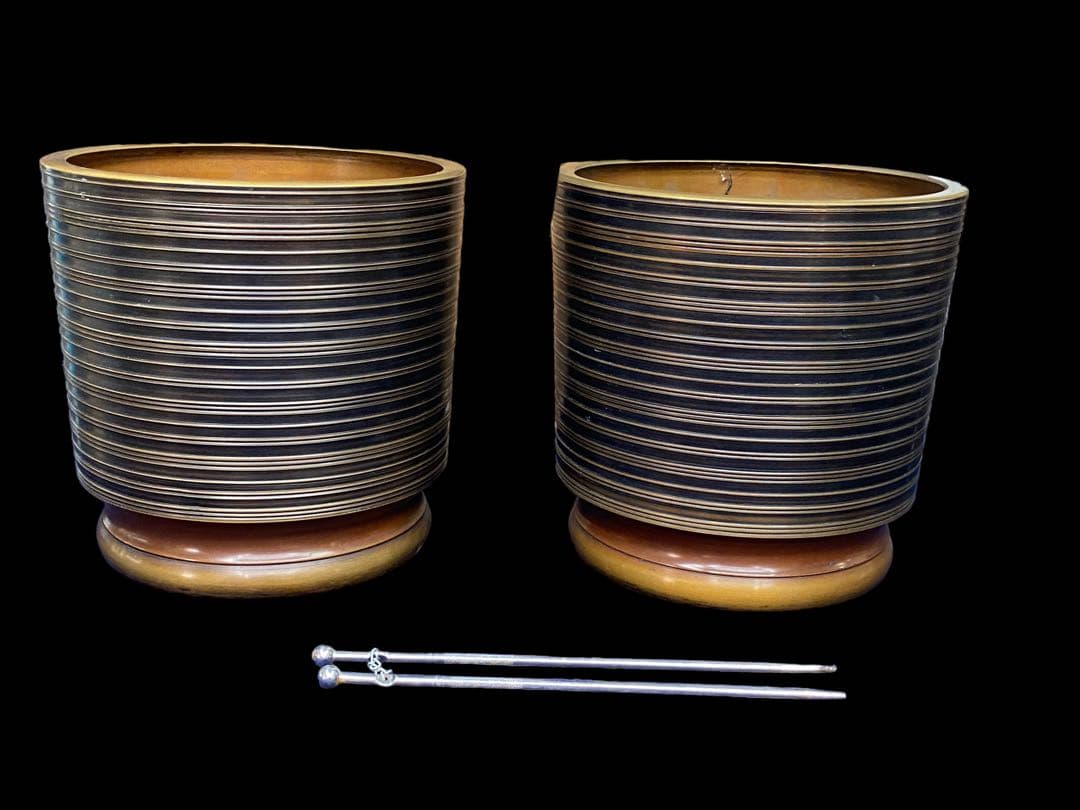 火鉢　銅　一対　火箸　木箱付き　440