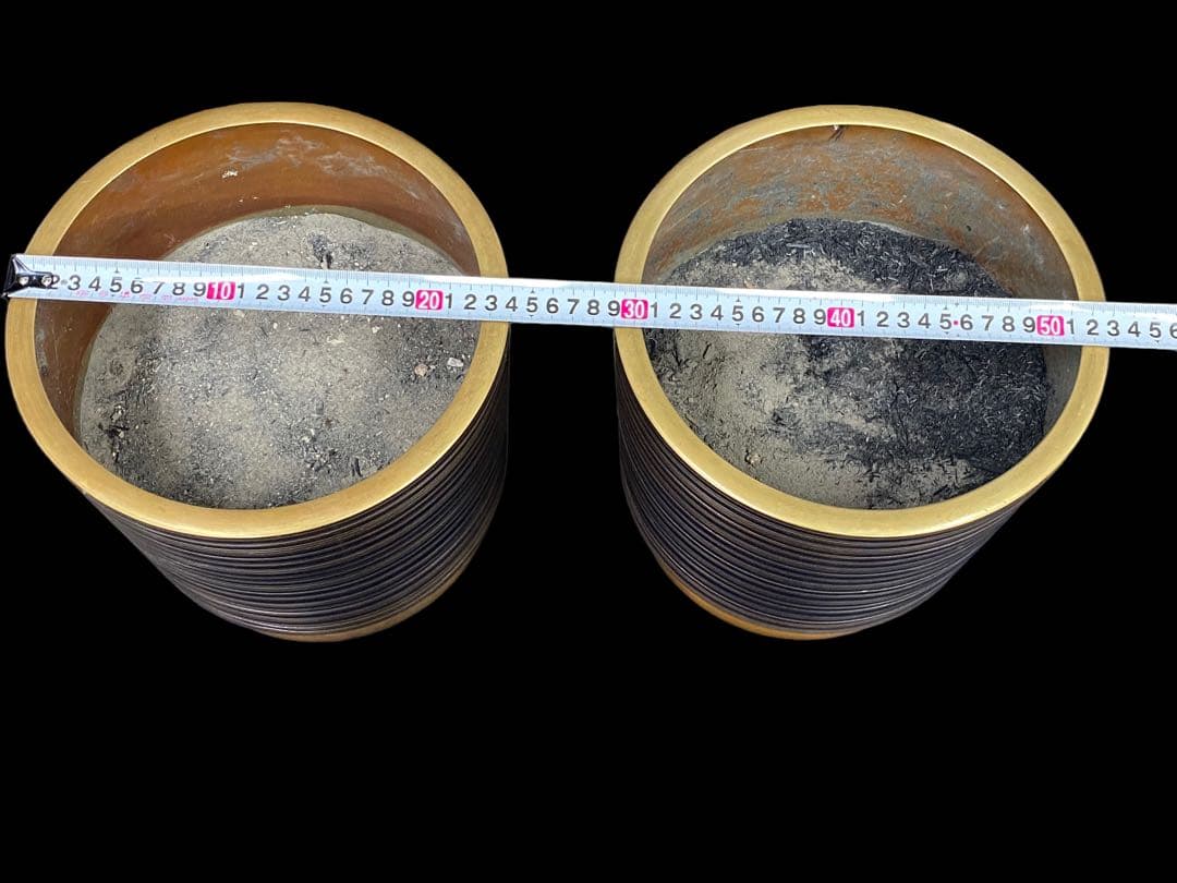 火鉢　銅　一対　火箸　木箱付き　440