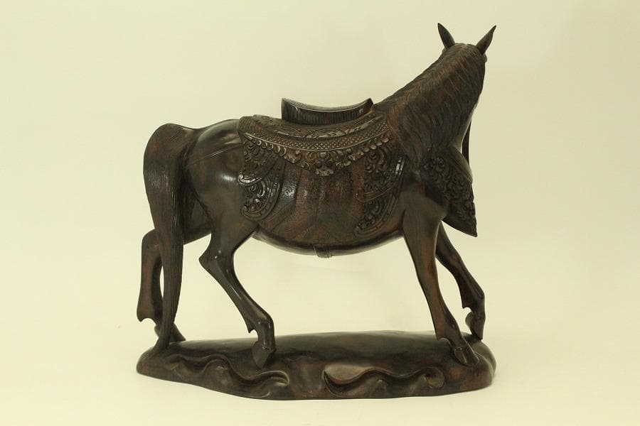 紫檀 彫刻 馬 置物 時代物(A701)