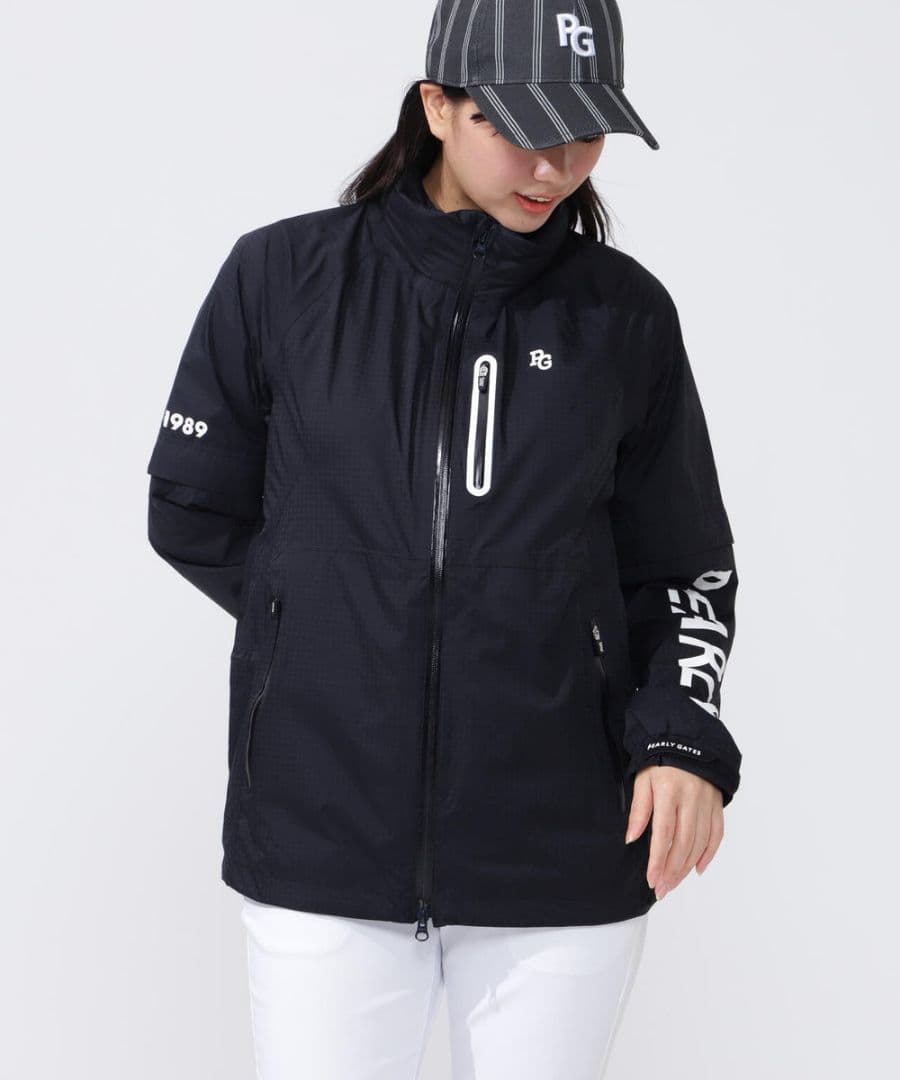 【新品タグ付】PEARLYGATESレディースレインウェアジャケット黒size0