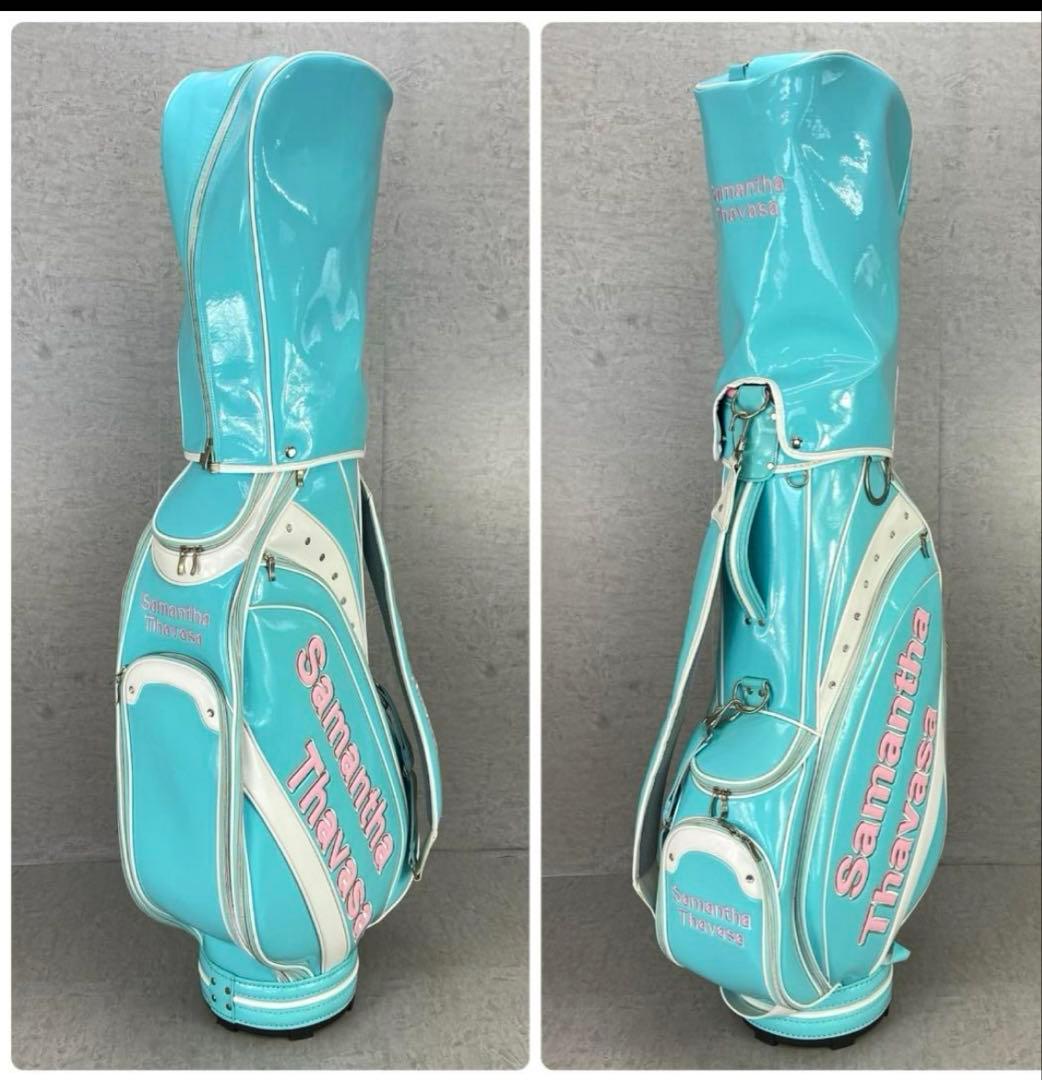 サマンサタバサ レディースゴルフ　キャディバッグ　カート 5分割 エナメル 水色
