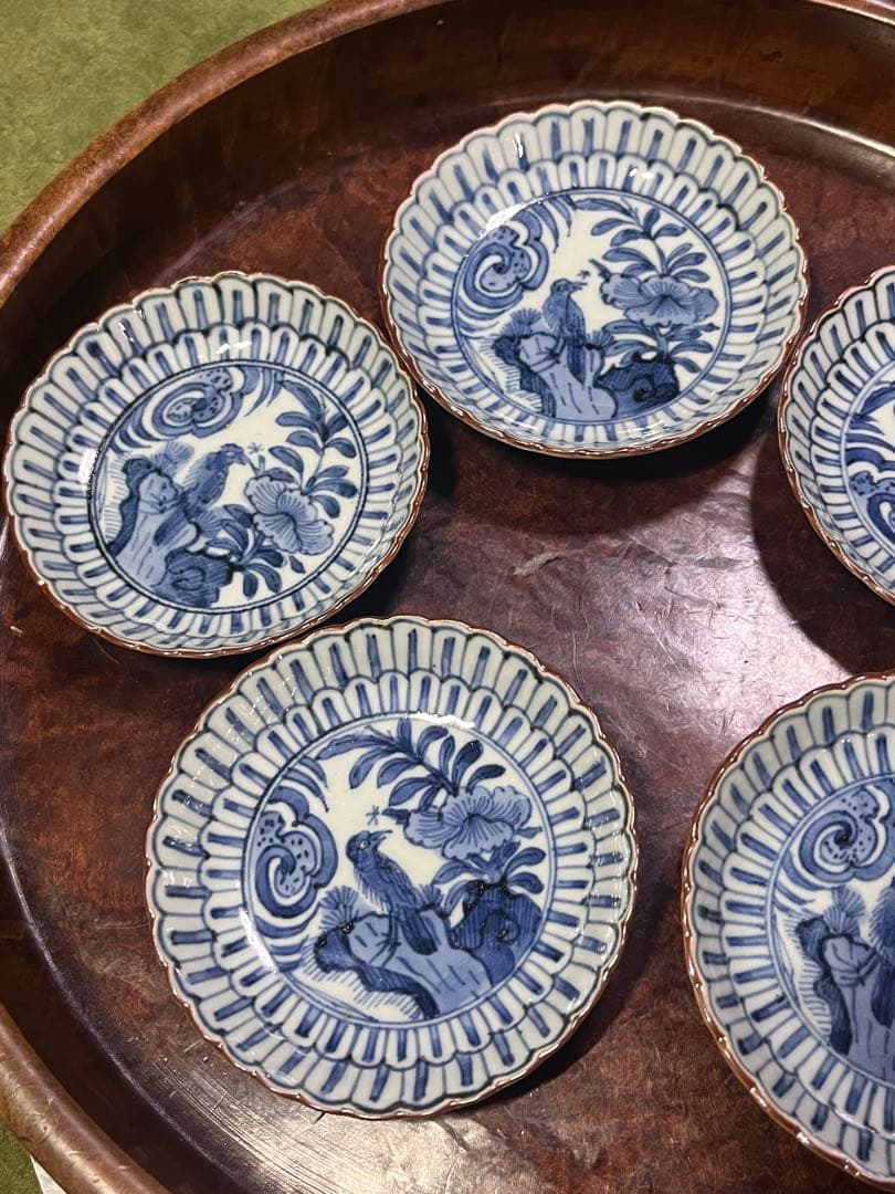 古伊万里　染付　皿　5枚セット　藍九谷　古染付　祥瑞
