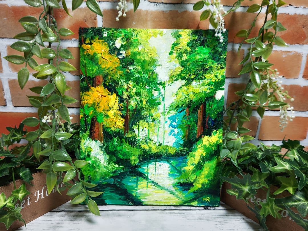 油絵 絵画 【森の湖】