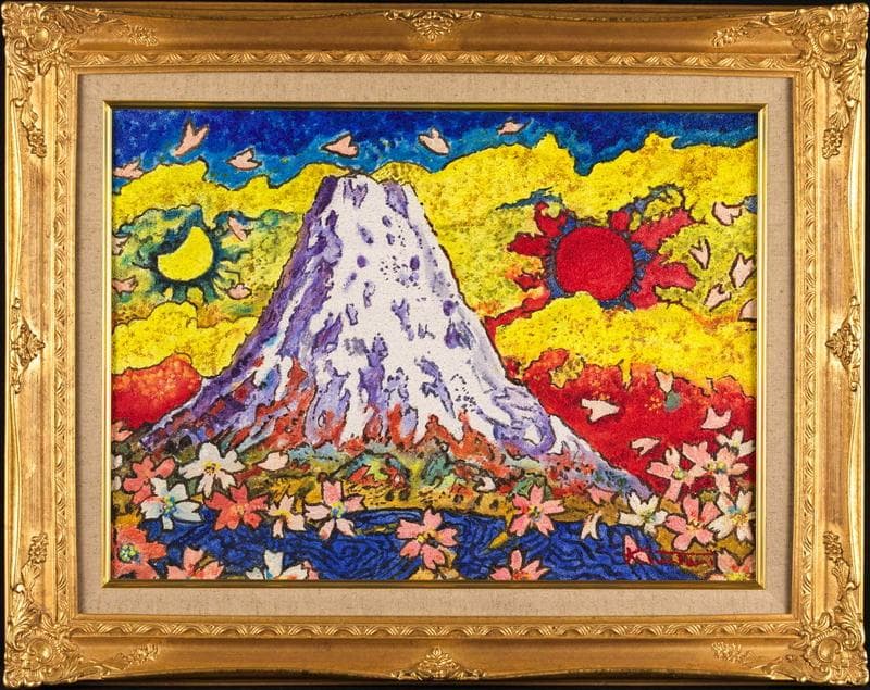 絹谷幸二　ミクストメディア　肉筆『富士図』サイン・印譜　P8号　額装　b620