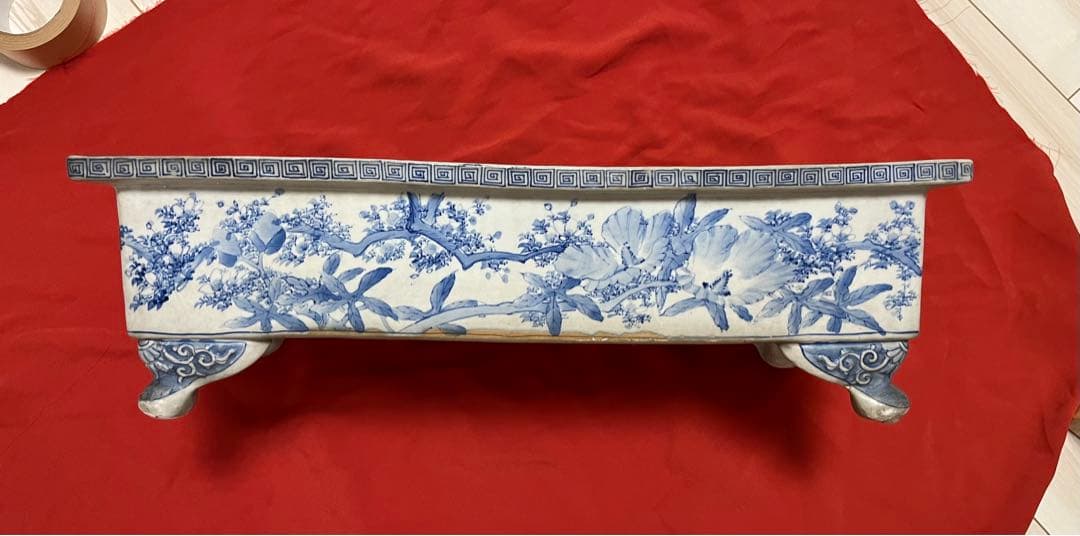 染付鉢　盆栽鉢　長方水盤 幅約53.6cm