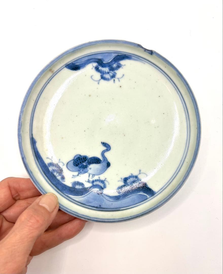 古伊万里　古染付　雁の図皿　染付　アンティーク　古道具　食器