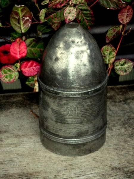 ♥珍品　錫製　茶入れ　征露記念　砲弾型　骨董品