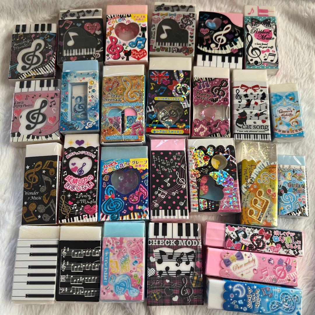 平成レトロ 当時物 新品未使用　音符柄　消しゴム 27個 まとめ売り