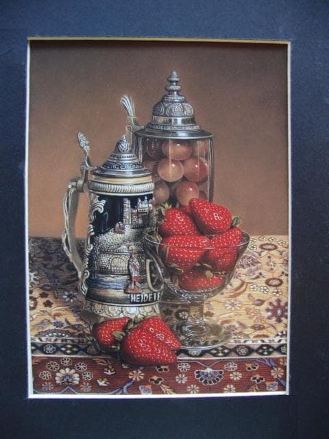 山中雅彦、【苺のある静物】、希少な画集画、新品高級額 額装付、状態良好