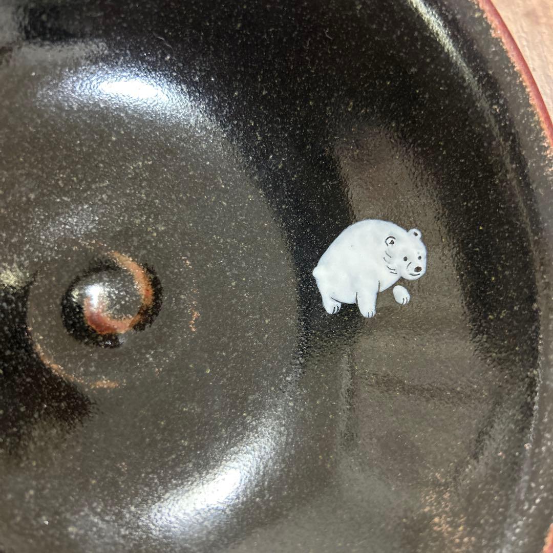 い*ん様 レア　薩摩焼 沈壽官　白薩摩　黒薩摩　かわいいくまさんの色絵入り　平茶