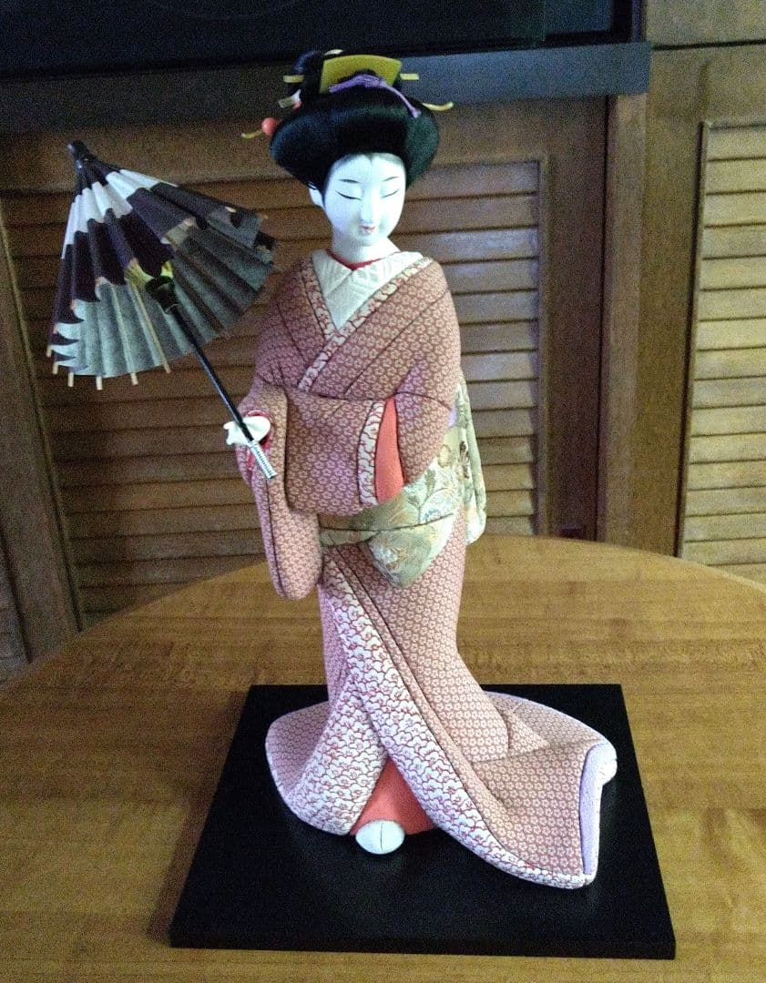 傘付き木目込人形 伝統的和服 約35cm