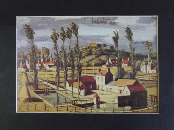 ベルナール・ビュッフェ、ロシュポー近郊、超希少額装用画、新品額装付