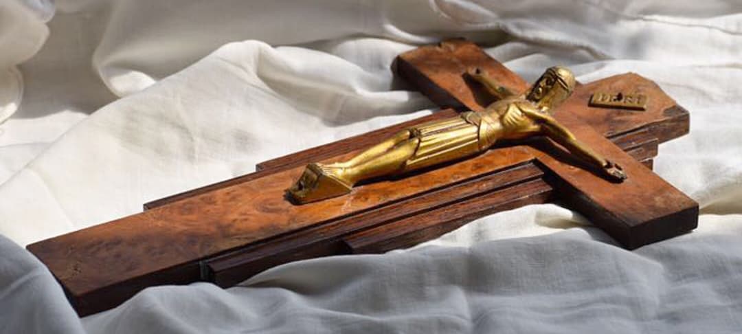 フランスアンティーク 金色レグールキリストと木の十字架 T14