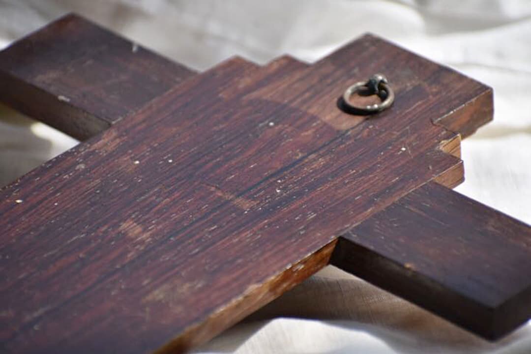 フランスアンティーク 金色レグールキリストと木の十字架 T14