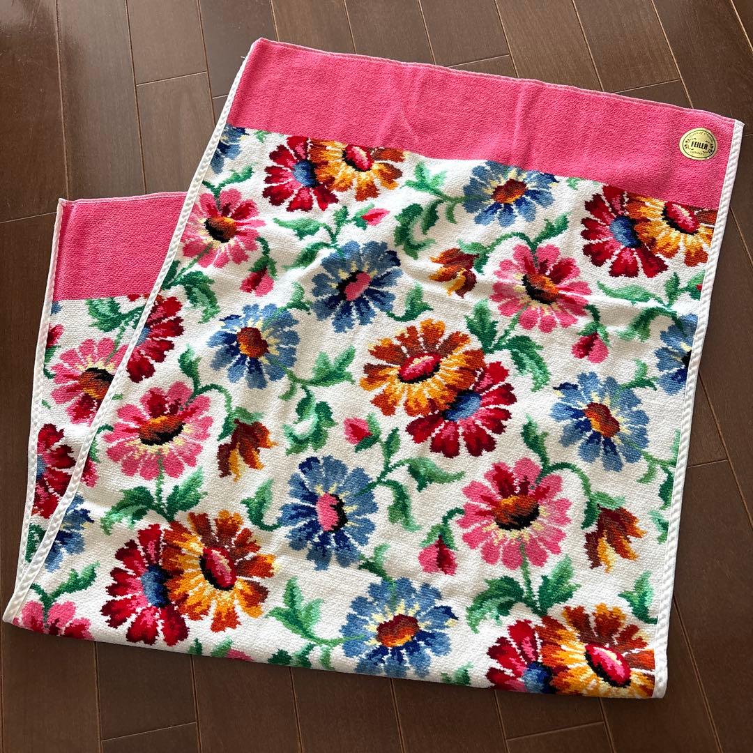 未使用　FEILER スポーツタオル　フェイラー　花柄　ピンク　ホワイト系