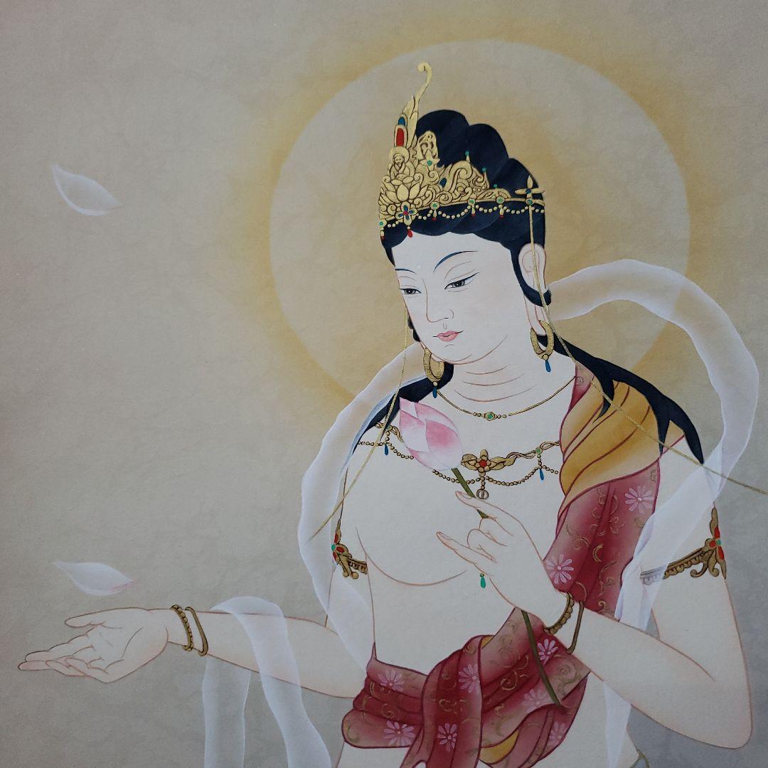 Ｂフライデー　肉筆掛軸★鈴木優莉作 花ひら観音 尺五立★高さ：約189cm