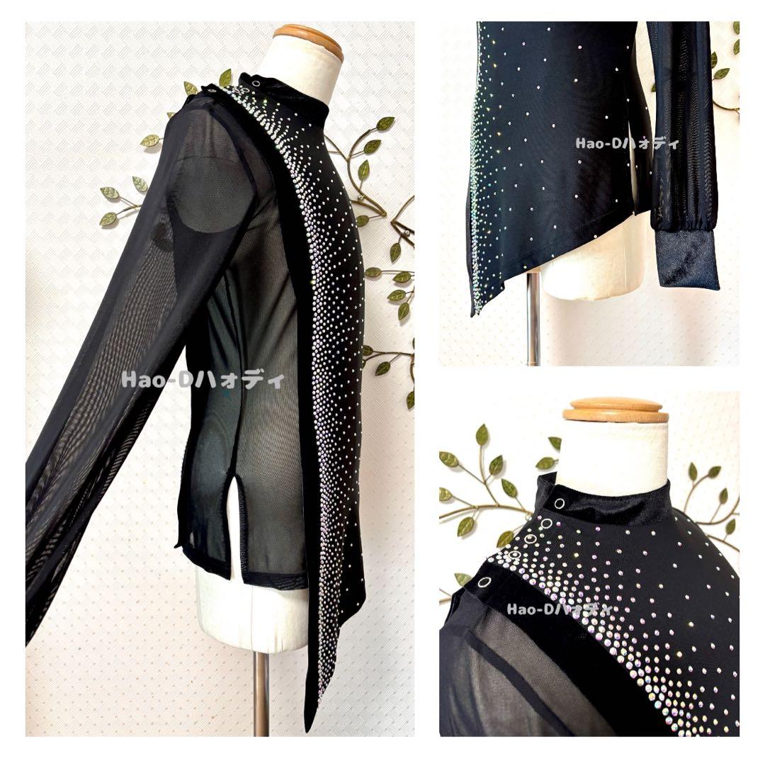 ★社交ダンス★新品★メンズシャツ★ラテン★アシメトリー★黒M