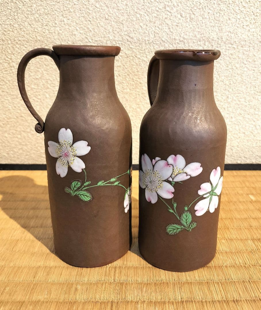 お値下げしました、2個組　萬古焼　桜　徳利