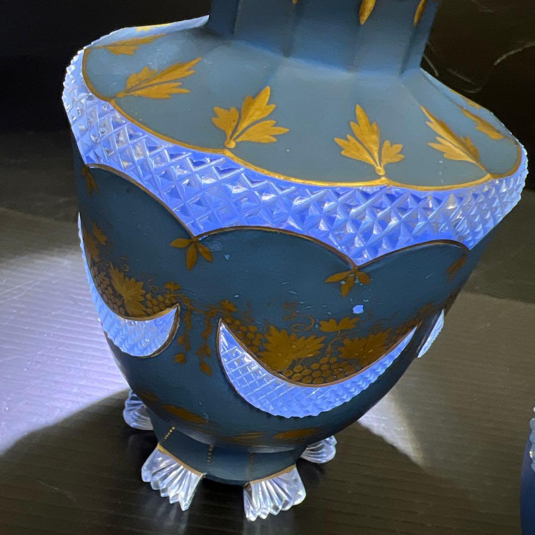 19世紀オールドベネチア　金彩手彫切子デキャンタ、グラスセット　共箱