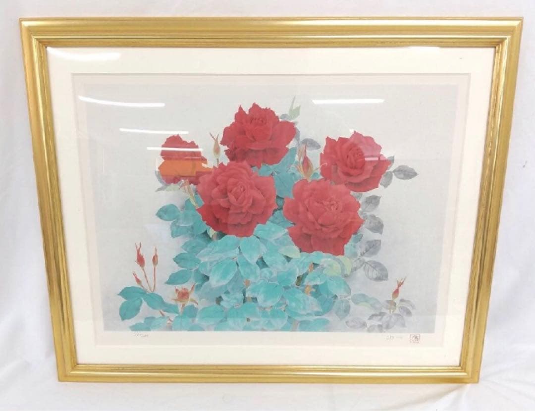 那波多目功一 リトグラフ 薔薇 ばら バラ 33/200 額 額装