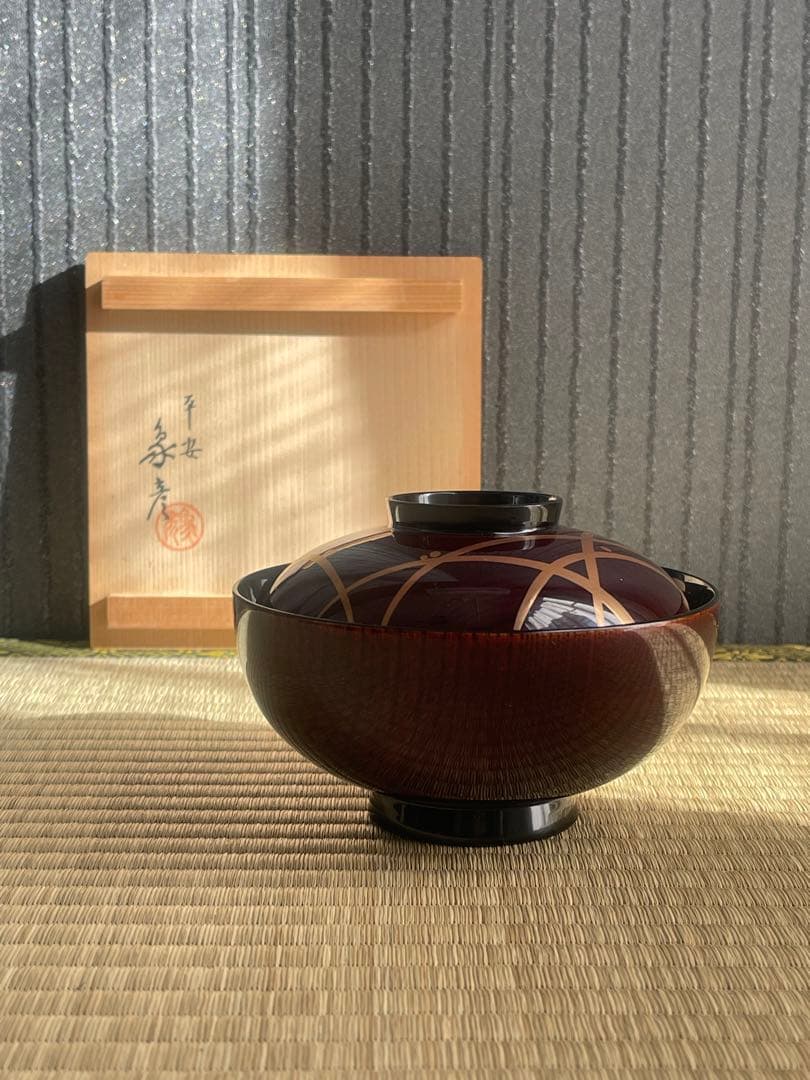 平安象彦 氏作 お椀 吸物椀 蓋付5客 椀 漆器 漆塗り 京都 木箱有