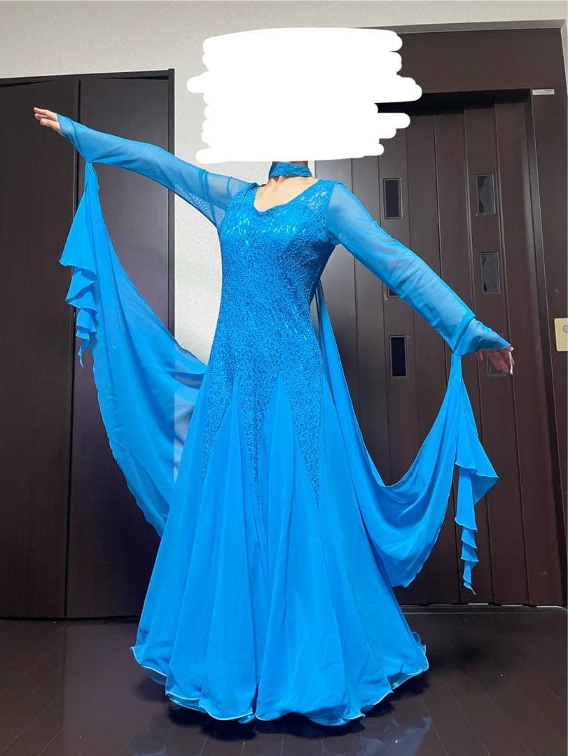 青い社交ダンス用ロングドレス