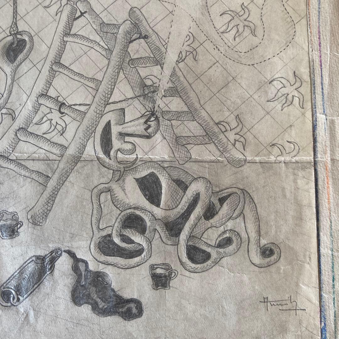 1943年unknown drawing シュールレアリズム　ビンテージパリ画家