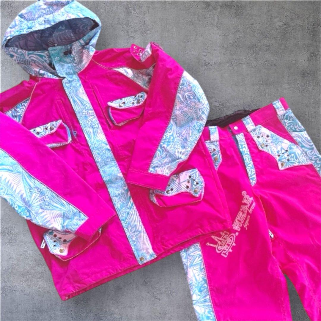 【希少】スノーウェア上下セット ユニセックス ペイズリー スキーウェア ピンク