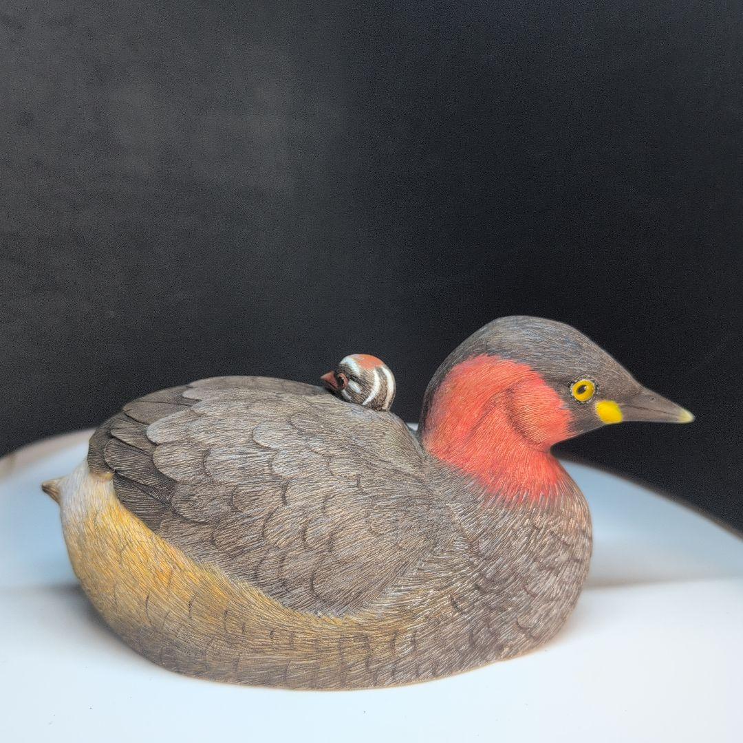 限定品　カイツブリ　木彫りの野鳥　バードカービング　野鳥彫刻