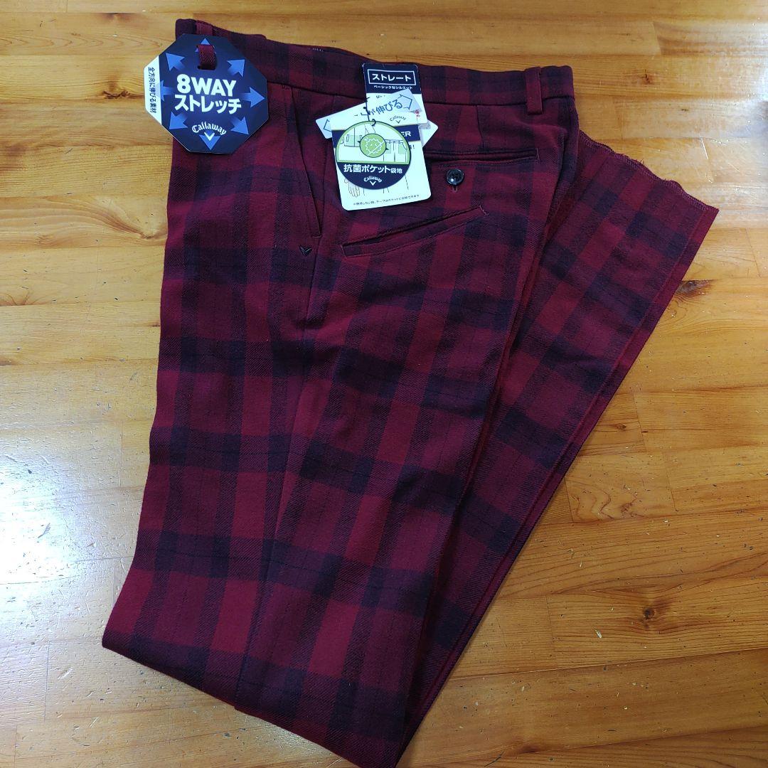 Callaway メンズゴルフパンツ　赤チェック ストレートパンツ　Ｓ　新品