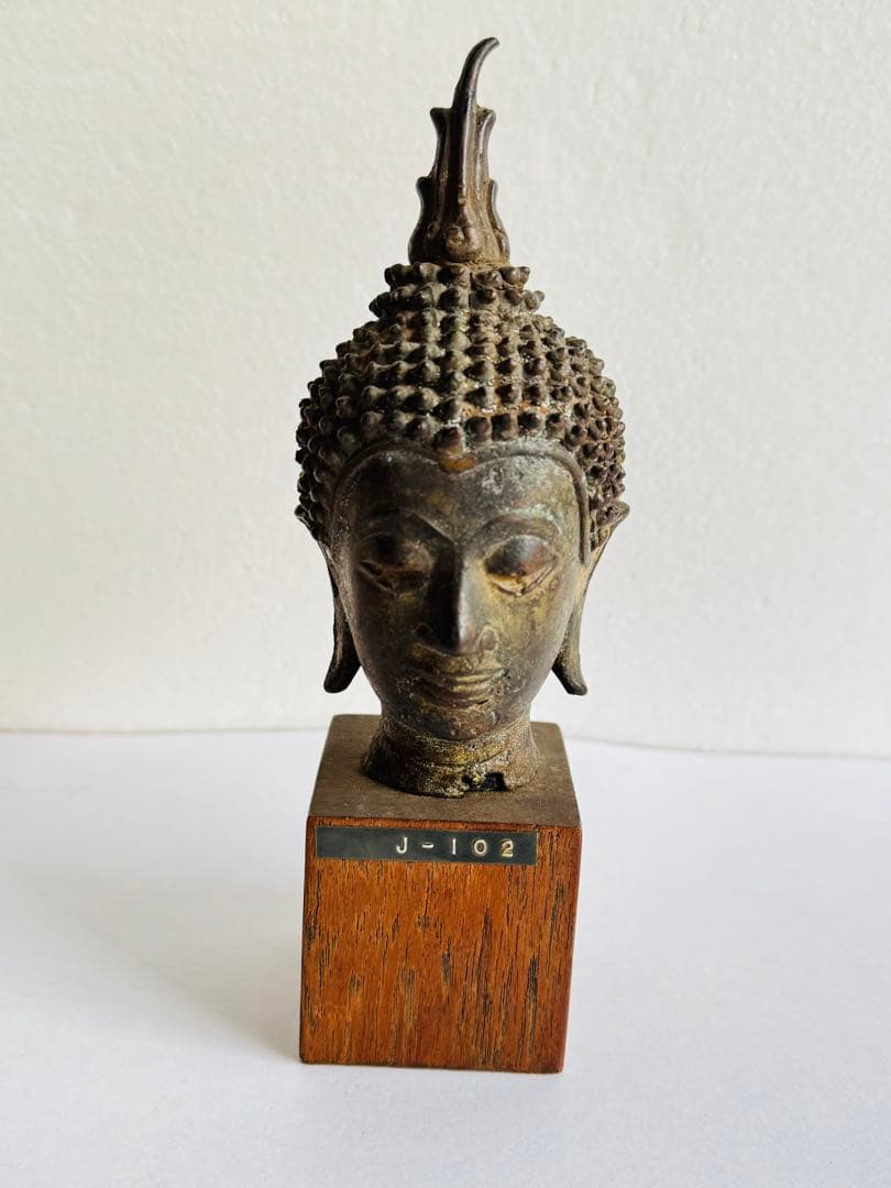 【希少】タイ　スコタイ　14世紀　ブロンズ像　タイ仏像　仏頭像　証明書付き