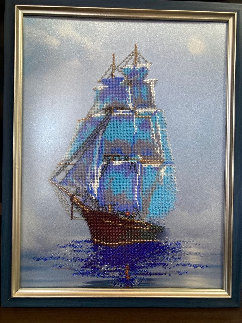 Sailing ship in the fog ビーズ刺繍の絵です