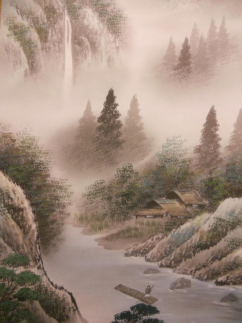 掛け軸 春光 彩色山水 絹本 希少 軸装 茶道具 掛軸 美品 です。