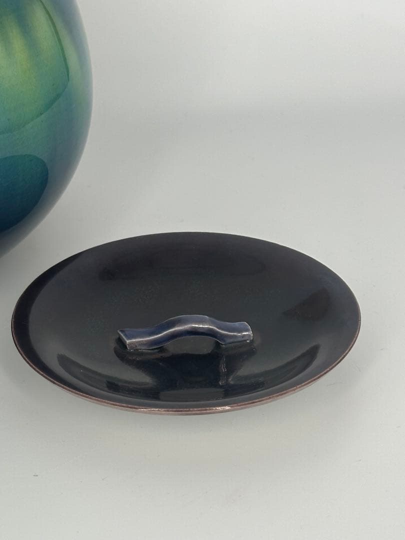 徳田八十吉 (正彦) 碧明釉水指　正彦銘　三代八十吉 共箱作品