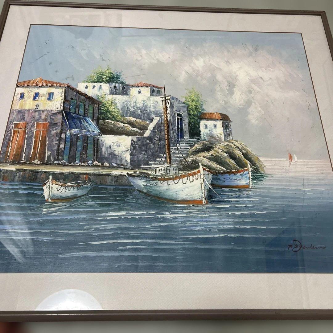 海の風景 油彩画 フレーム付き