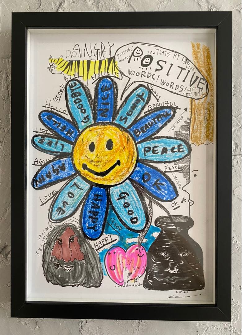 原画/抽象画/ポップアート/ストリートアート Positve Words 花