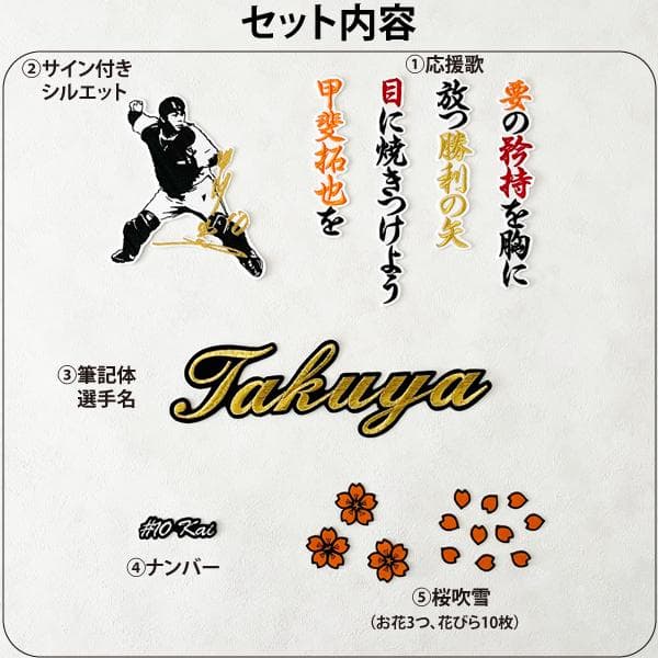 ジャイアンツ 巨人 甲斐拓也　刺繍ワッペン 5点セット 筆記体【白】【オレンジ】